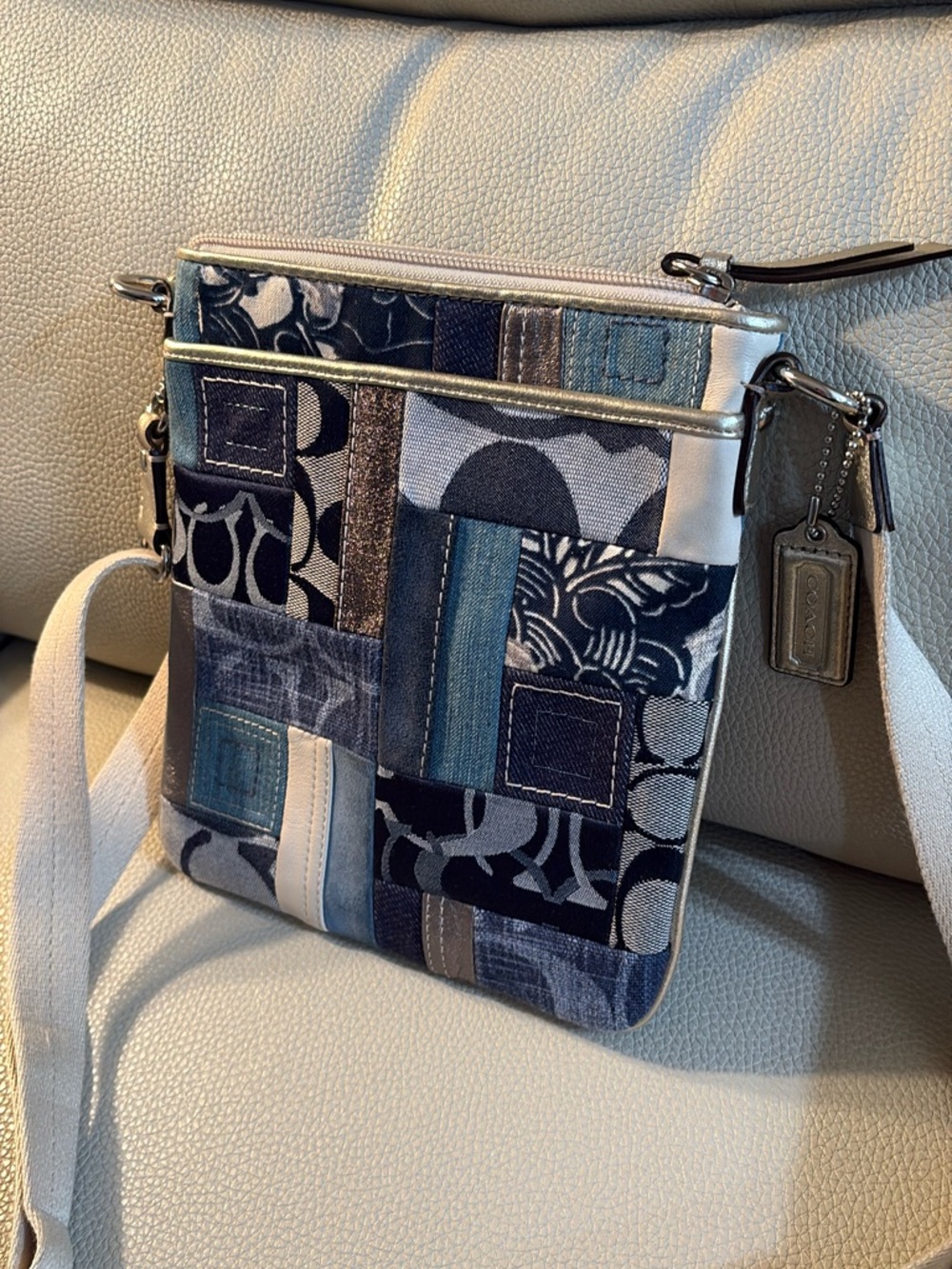 Coach Patchwork Crossbody Bag in Navy denim and Cream - Picture 3 of 8